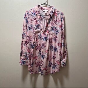 Motherhood Maternity Stylish Vibrant Long Sleeves, Sz S, Pink and Blue Dots